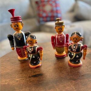 4 Handpainted Wooden Indian Folk Art Toy Town Channapatna Bride Groom Wedding